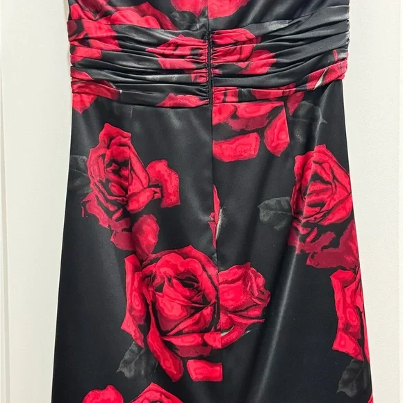 White House Black Market Black and Red Rose Midi Dress - Picture 2 of 3
